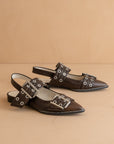 The Harlow | Brown Double Buckle Pointed Ballet Flat
