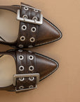 The Harlow | Brown Double Buckle Pointed Ballet Flat
