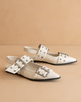 The Harlow | White Double Buckle Pointed Ballet Flat