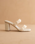 The Helena | Ivory Raffia Block Heel Sandal with Pearls