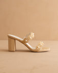 The Helena | Natural Raffia Block Heel Sandal with Pearls