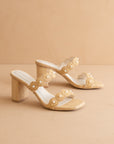 The Helena | Natural Raffia Block Heel Sandal with Pearls