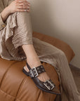 The Harlow | Brown Double Buckle Pointed Ballet Flat