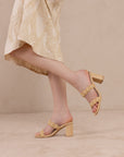 The Helena | Natural Raffia Block Heel Sandal with Pearls