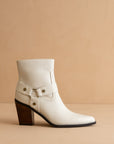 The Jackson | White Pointed Toe Moto Bootie