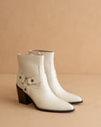The Jackson | White Pointed Toe Moto Bootie