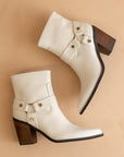 The Jackson | White Pointed Toe Moto Bootie