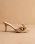 The Jane | Sand Pointed Toe Bow Accent Kitten Heel