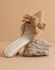The Jane | Sand Pointed Toe Bow Accent Kitten Heel