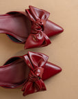 The Jane | Burgundy Wine Pointed Toe Bow Accent Kitten Heel