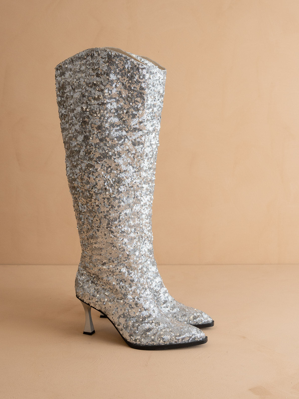 The Jewel | Silver Knee High Sequin Boot