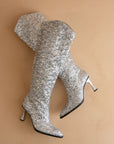 The Jewel | Silver Knee High Sequin Boot