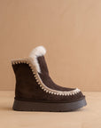 The Joyce | Coffee Shearling Trim Platform Boot