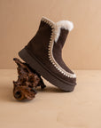 The Joyce | Coffee Shearling Trim Platform Boot