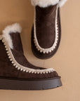 The Joyce | Coffee Shearling Trim Platform Boot