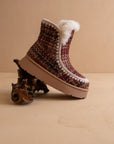 The Joyce | Mocha Tweed Shearling Trim Platform Boot