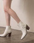 The Jackson | White Pointed Toe Moto Bootie