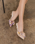The Jane | Floral Pointed Toe Bow Accent Kitten Heel