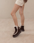 The Joyce | Coffee Shearling Trim Platform Boot