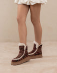 The Joyce | Mocha Tweed Shearling Trim Platform Boot