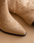 The Kamilla | Almond Suede Cowboy Boot with Embroidery