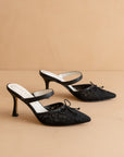 The Katie | Black Lace Pointed Toe Mid Heel Mule