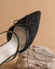 The Katie | Black Lace Pointed Toe Mid Heel Mule