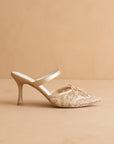 The Katie | Gold Lace Pointed Toe Mid Heel Mule
