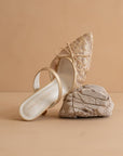 The Katie | Gold Lace Pointed Toe Mid Heel Mule