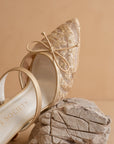 The Katie | Gold Lace Pointed Toe Mid Heel Mule