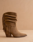 The Kendra | Tan Fringe Slouch Bootie