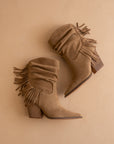 The Kendra | Tan Fringe Slouch Bootie