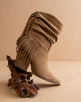 The Kendra | Tan Fringe Slouch Bootie