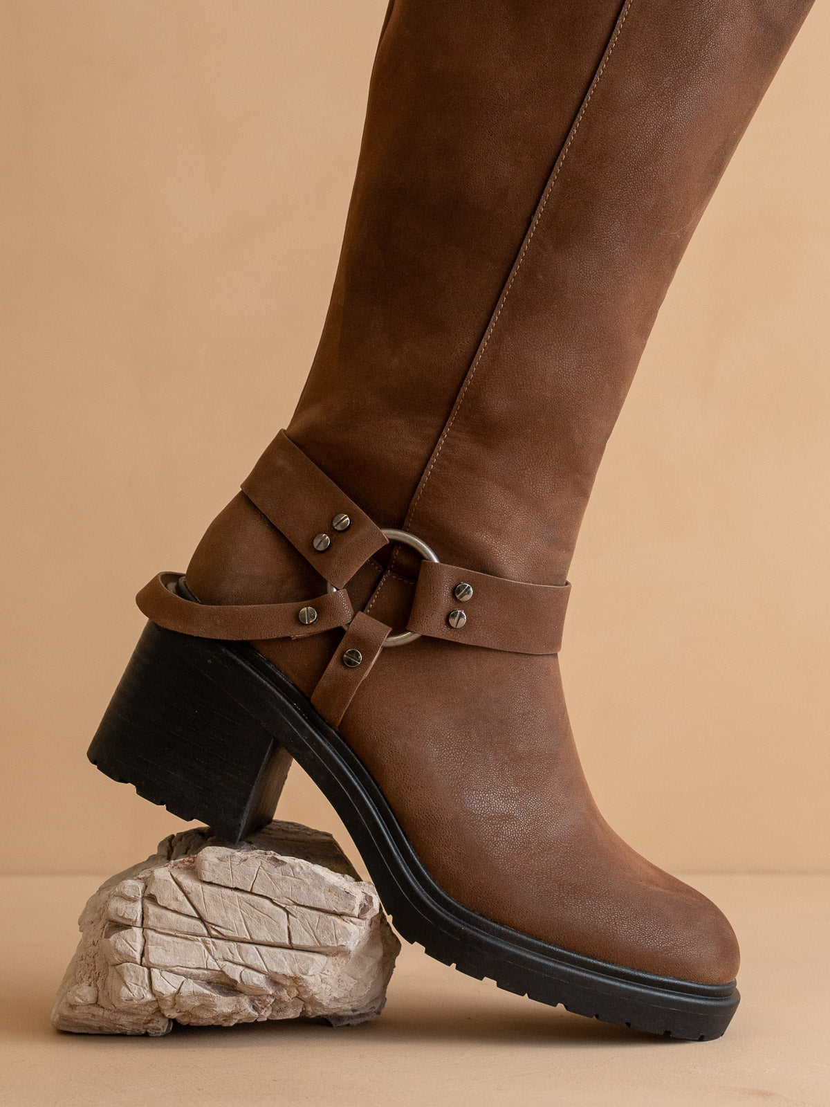 The Leanne | Coffee Moto Knee High Boot