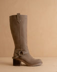 The Leanne | Dark Taupe Moto Knee High Boot