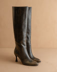The Lexington | Distress Black Pointed Toe Knee High Boot