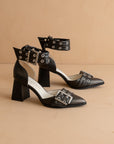 The Lux | Charcoal Double Buckle Pointed Toe Block Heel