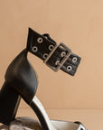The Lux | Charcoal Double Buckle Pointed Toe Block Heel