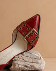 The Lux | Red Double Buckle Pointed Toe Block Heel