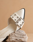 The Lux | White Double Buckle Pointed Toe Block Heel