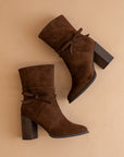 The Lynette | Coffee Wrap-Tie Bow Suede Bootie