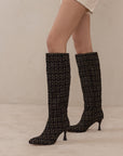 The Lexington | Black Tweed Sleek Pointed Toe Knee High Boot