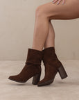 The Lynette | Coffee Wrap-Tie Bow Suede Bootie