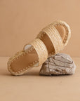 The Marley | Natural Basket Woven Double Strap Platform Slide