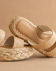 The Marley | Natural Basket Woven Double Strap Platform Slide