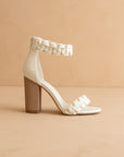 The Melody | White Braided Two Band Block Heel