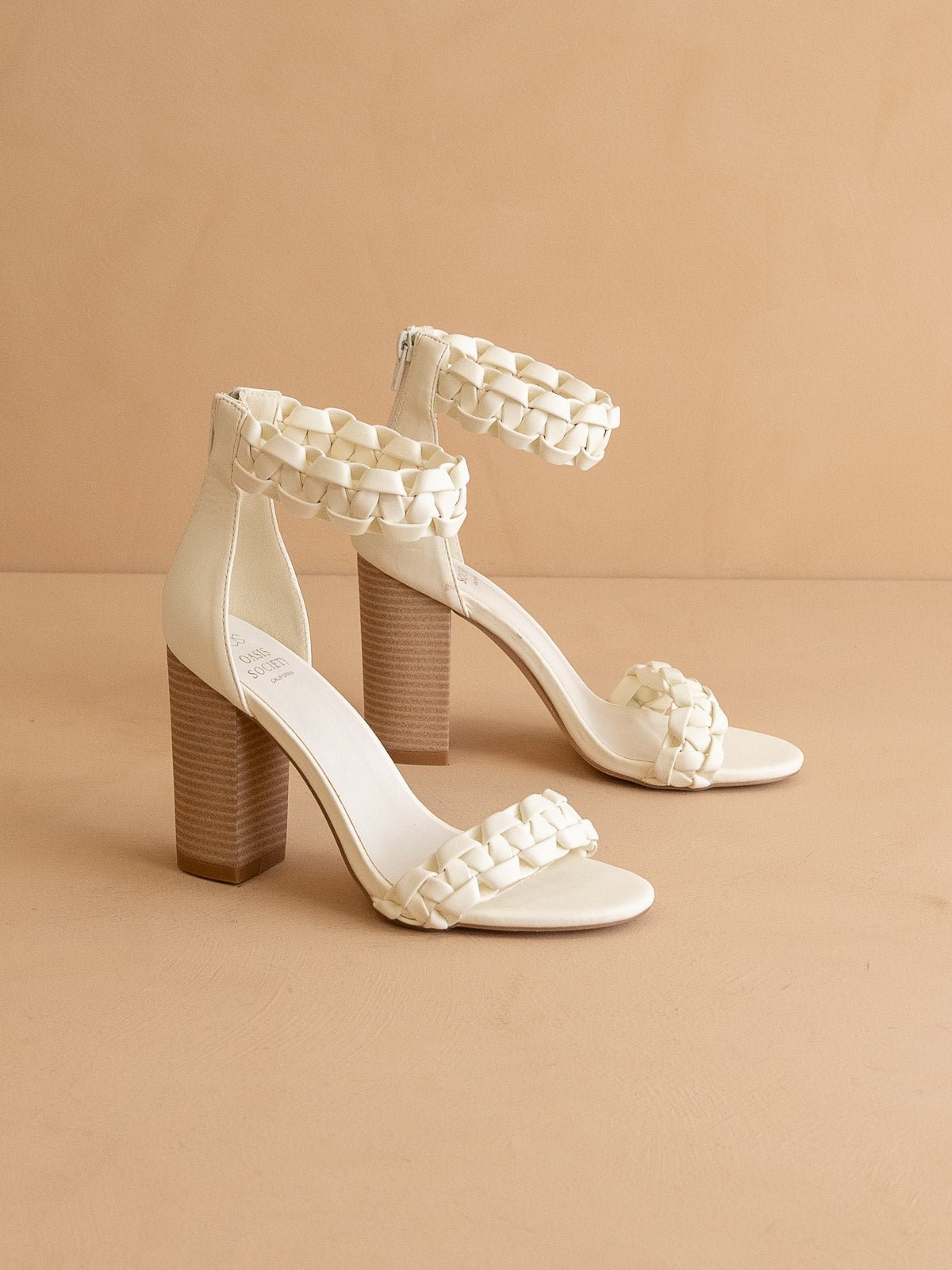 The Melody | White Braided Two Band Block Heel – Oasis Society x