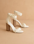 The Melody | White Braided Two Band Block Heel
