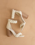 The Melody | White Braided Two Band Block Heel