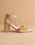 The Monet | Wheat Embroidered Raffia Block Heel